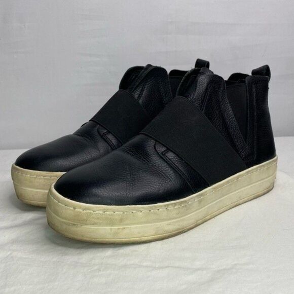 J/Slides Black White Holland High Top Leather Platform Slip On Sneakers 7.5 - Picture 2 of 11